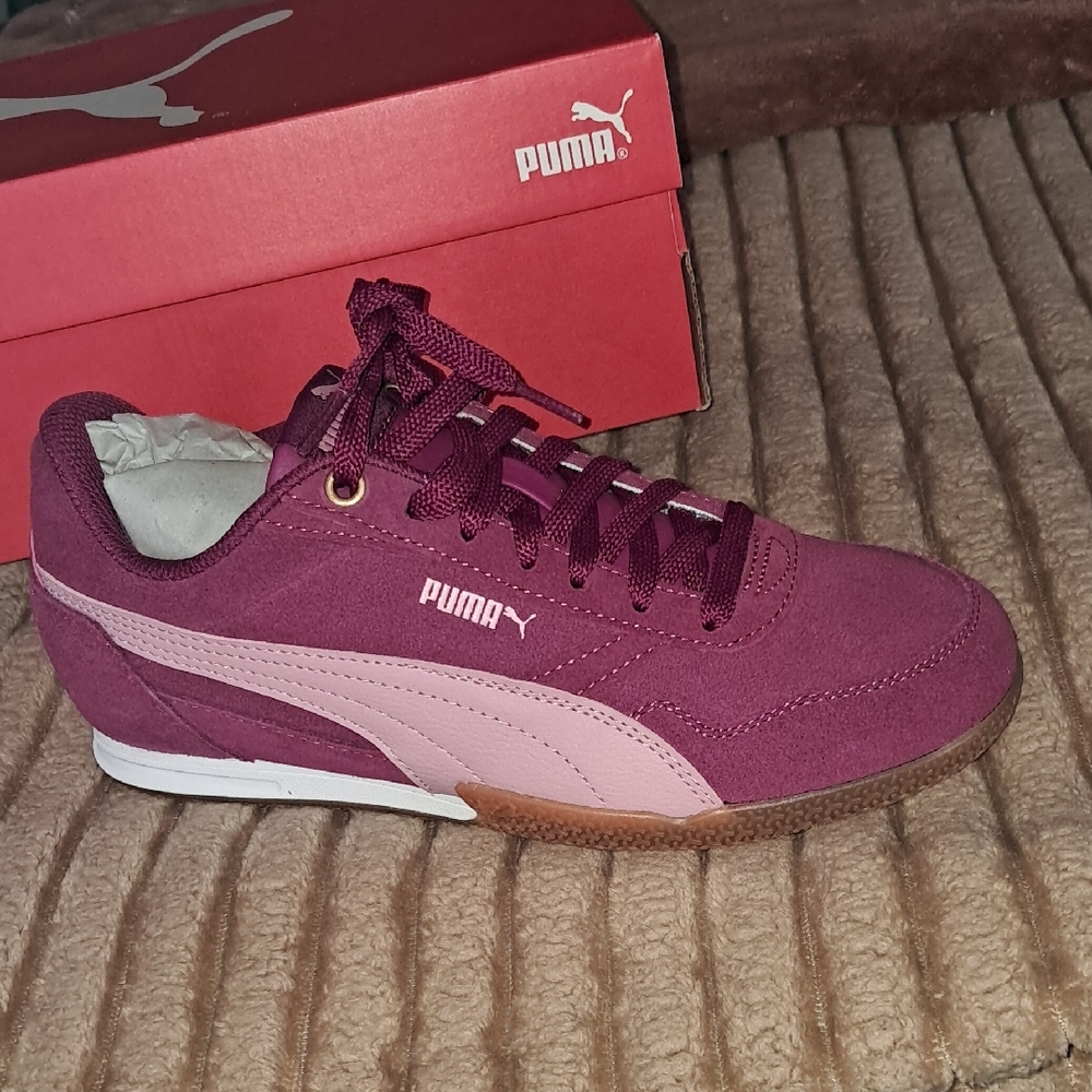 Puma Women's Burgundy and Light Pink Suede Sneaker